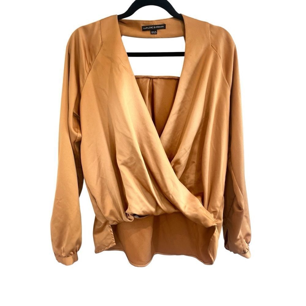 Harlowe & Graham Surplice Wrap Blouse XS Caramel Hi-Lo Long Sleeve Top - Picture 3 of 7